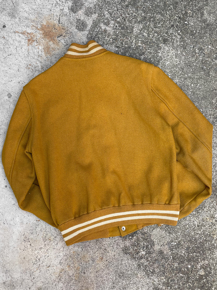 1960s “Keystone Oaks” Faded Mustard Varsity Jacket DAMAGED GLITTER
