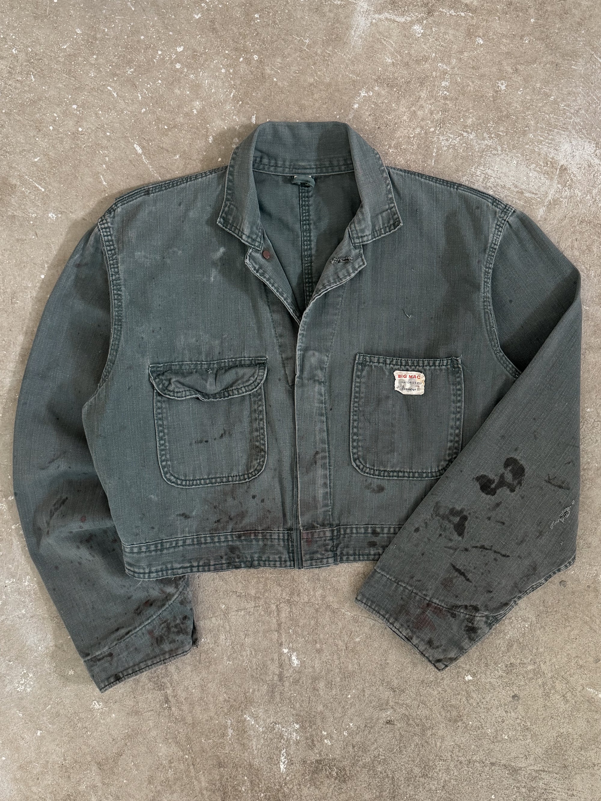 1960s Big Mac Green HBT Cropped Coverall Jacket (S)