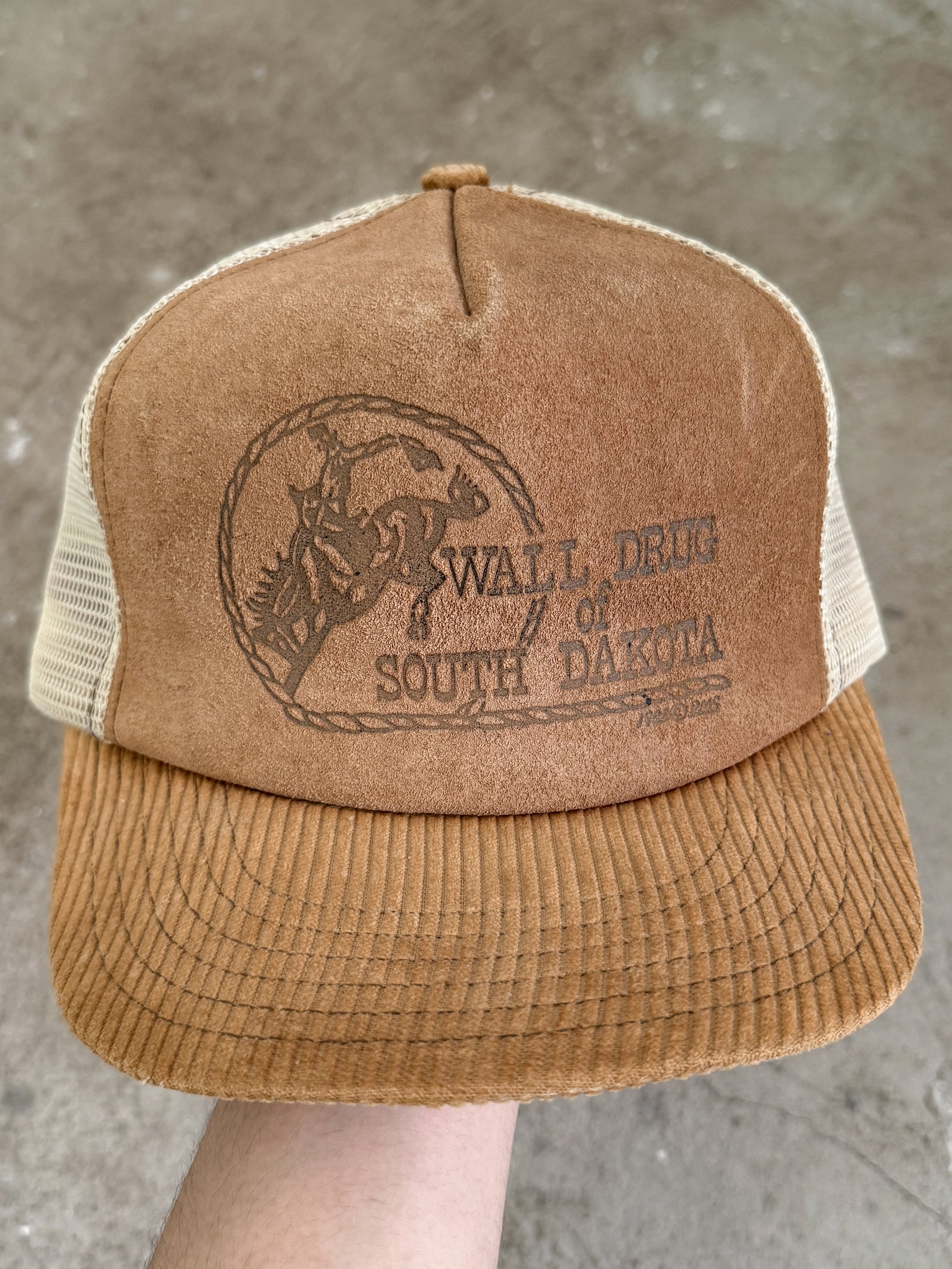 1980s "Wall Drug of South Dakota" Leather Trucker Hat