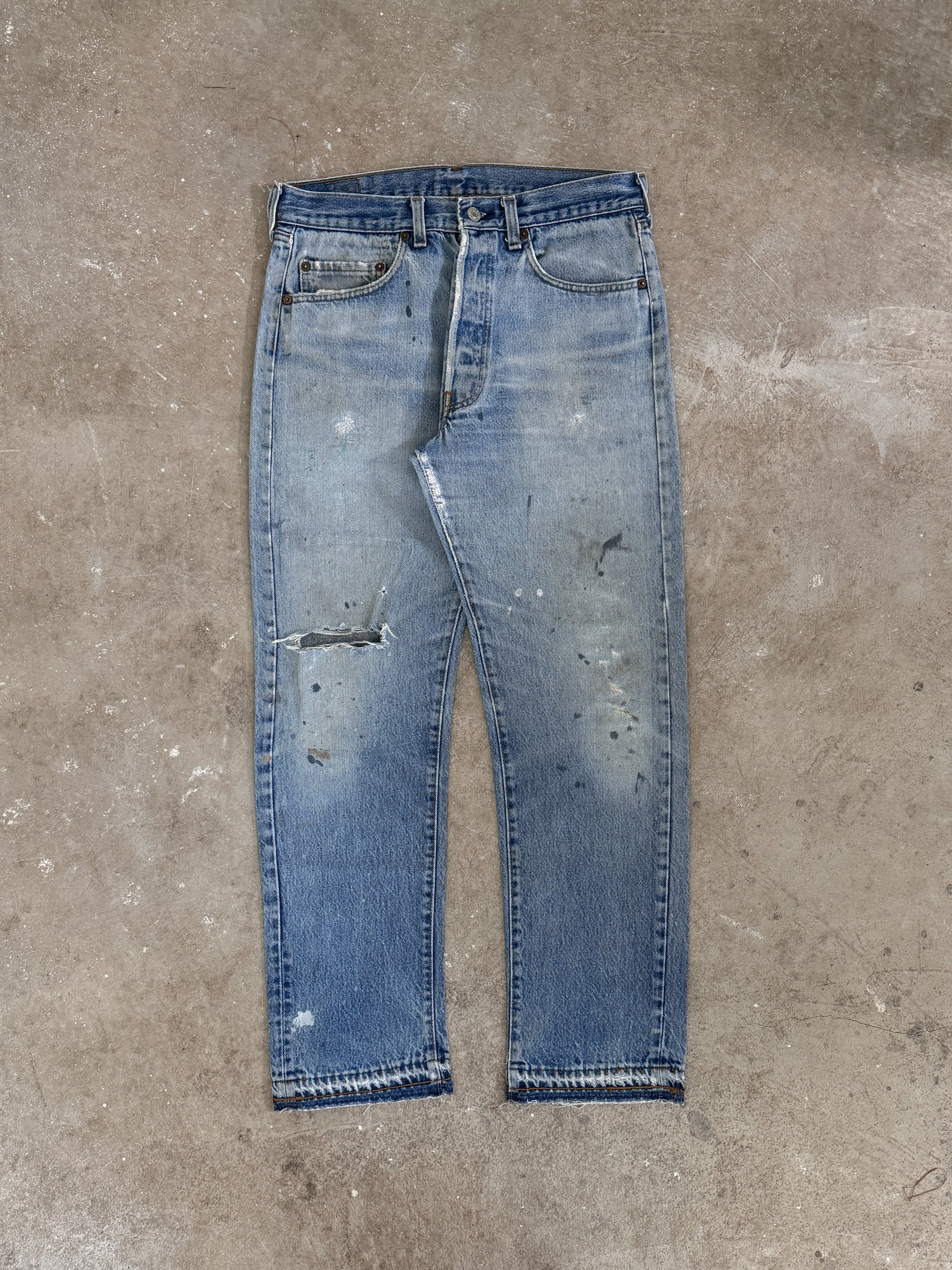 1980s Levis Repaired Faded Blue 501 Released Hem (30X28)