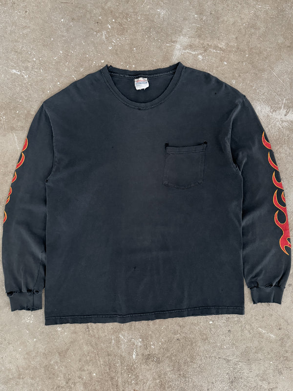 2000s "Vietnam Vets MC" Distressed Flame Long Sleeve Tee (L)