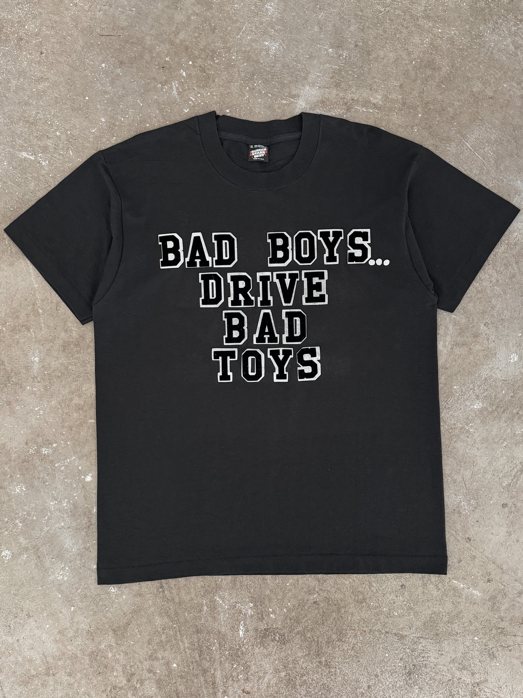 1980s/90s "Bad Boys Drive Bad Toys" Felt Letter Tee (L)
