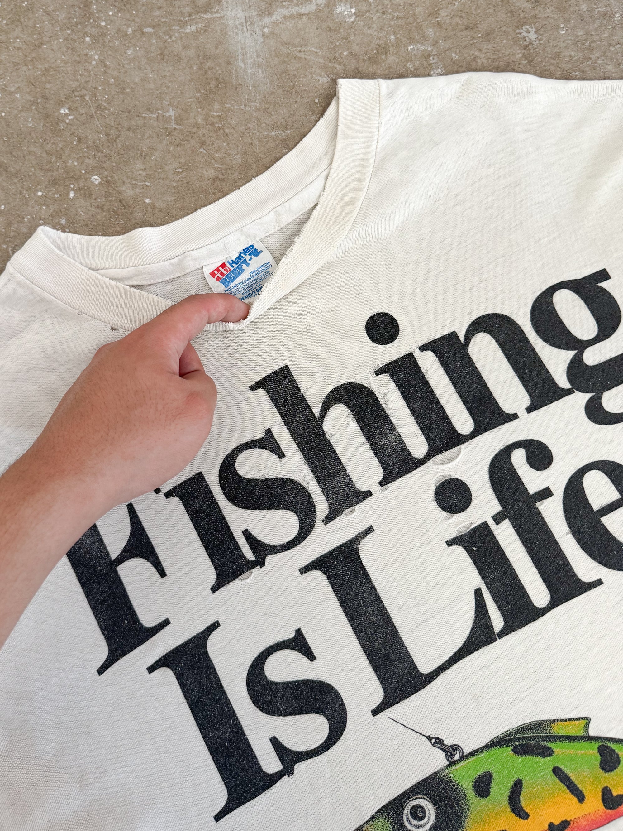 1990s "Fishing is Life" Distressed Tee (XL)