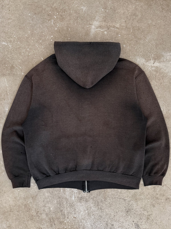 1990s Sun Faded Black Zip Up Hoodie (XL)
