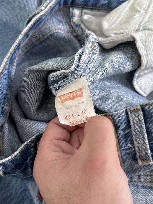 1980s Levis Repaired Faded Blue 501 Released Hem (31X27)