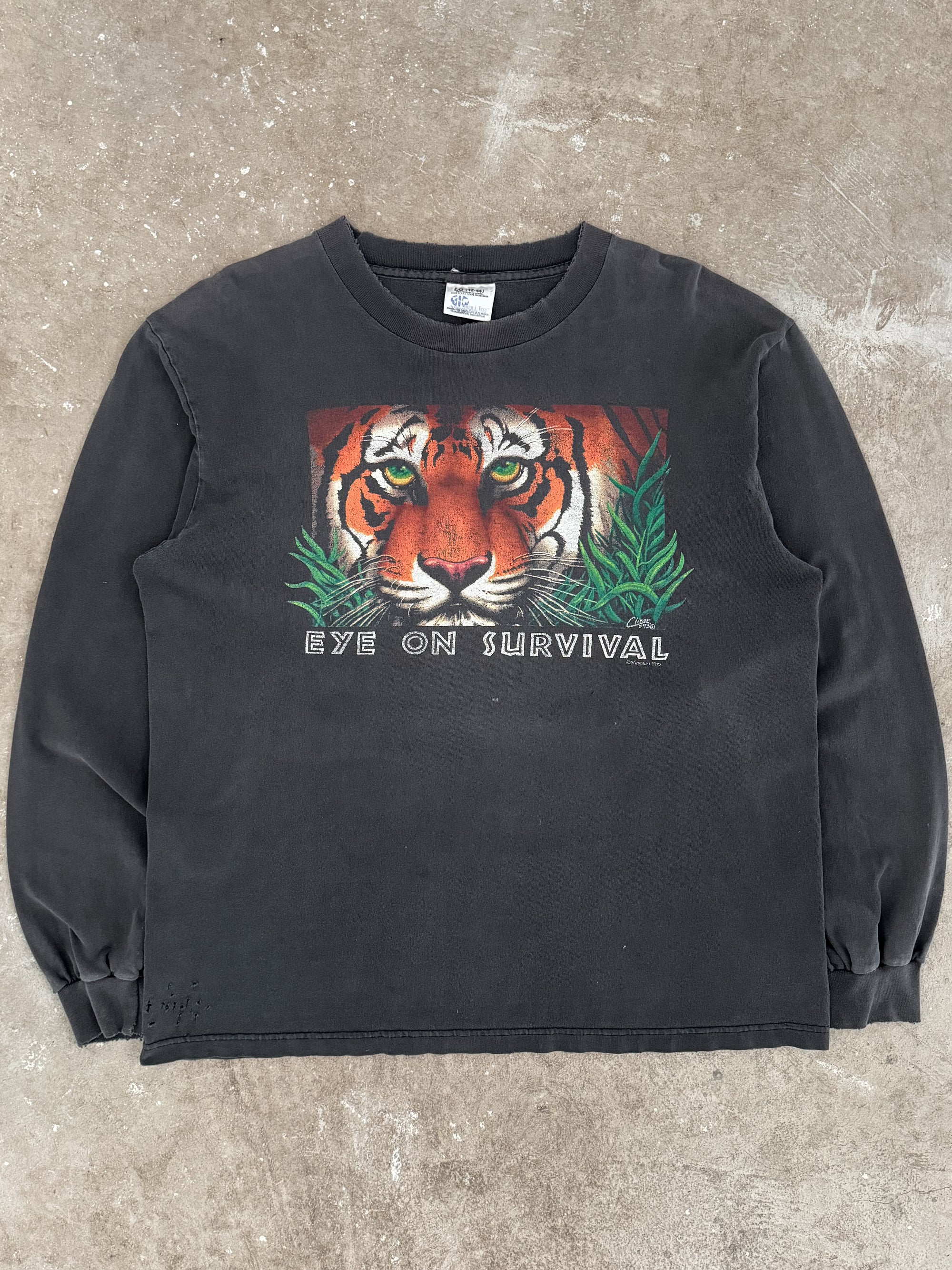 1990s "Eye on Survival" Distressed Faded Long Sleeve Tee (L)