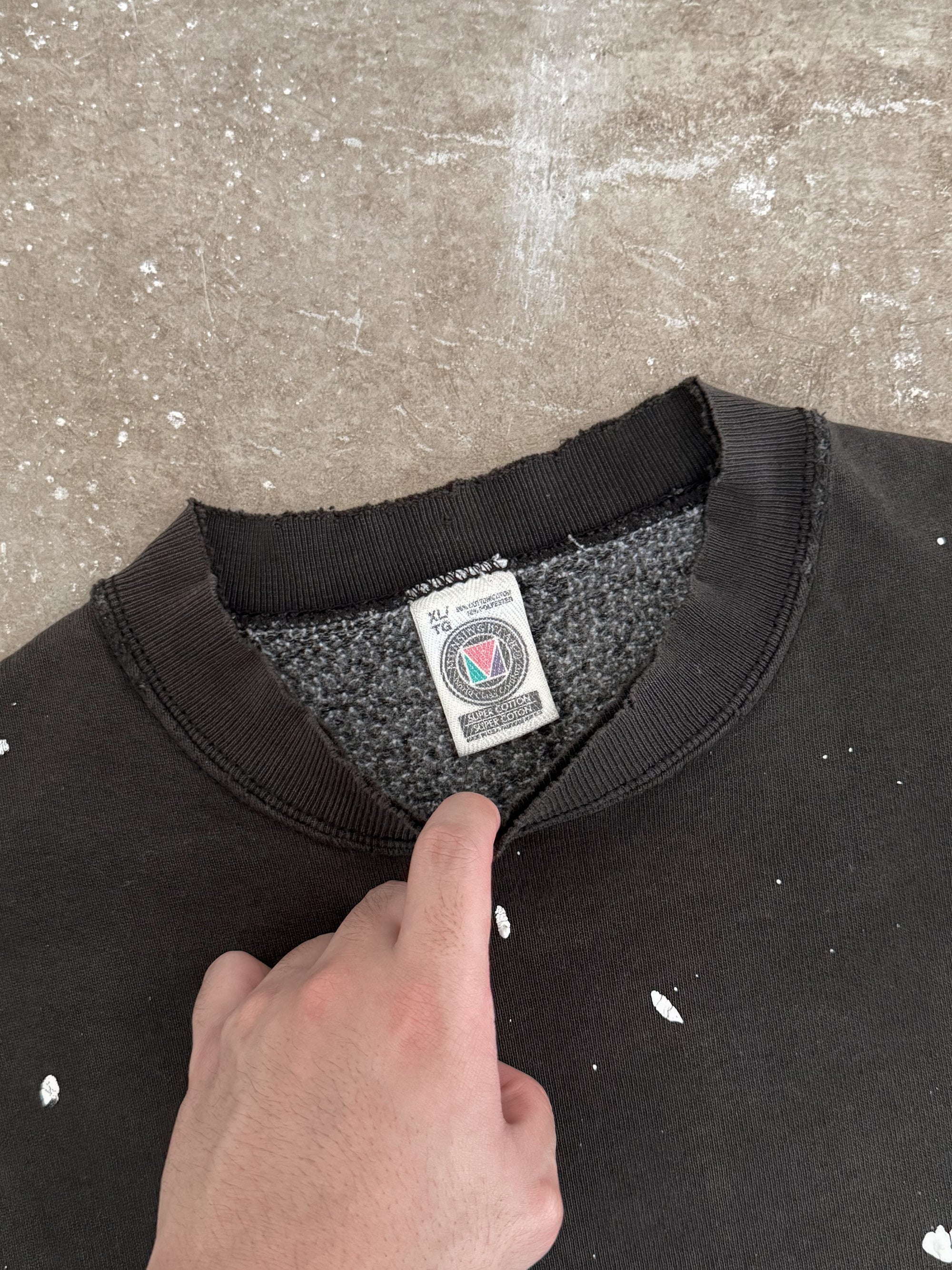 1990s Distressed Painted Black Sweatshirt (XL)