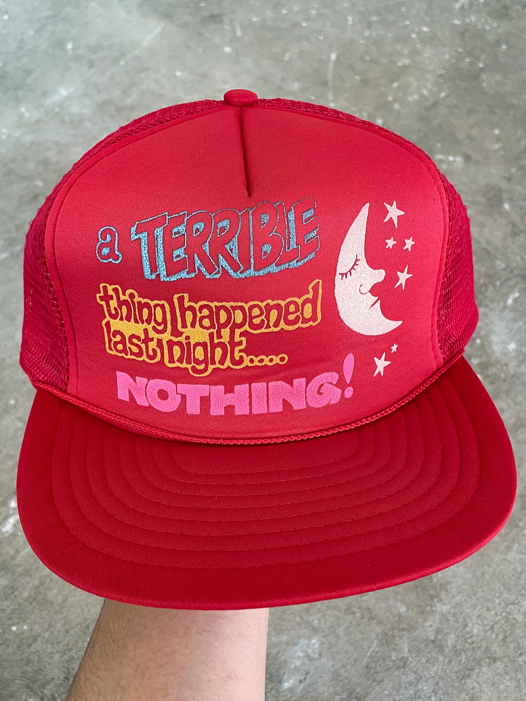 1980s “A Terrible Thing Happened Last Night…” Trucker Hat