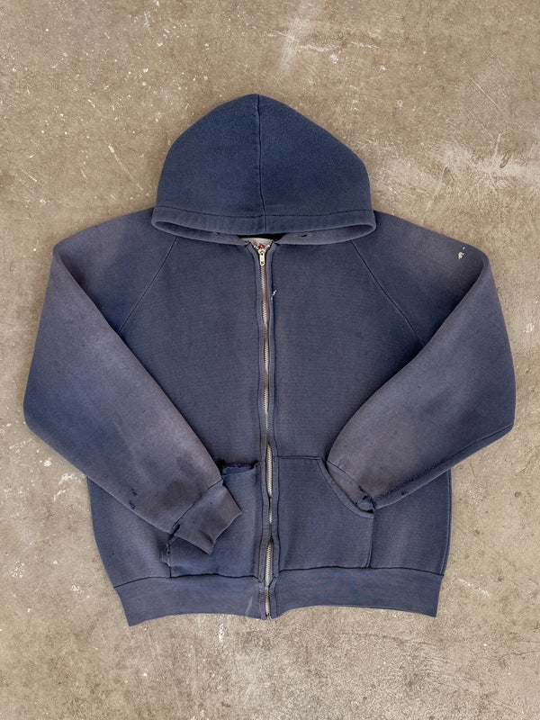 1970s Sun Faded Navy Purple Zip Up Raglan Hoodie (M)