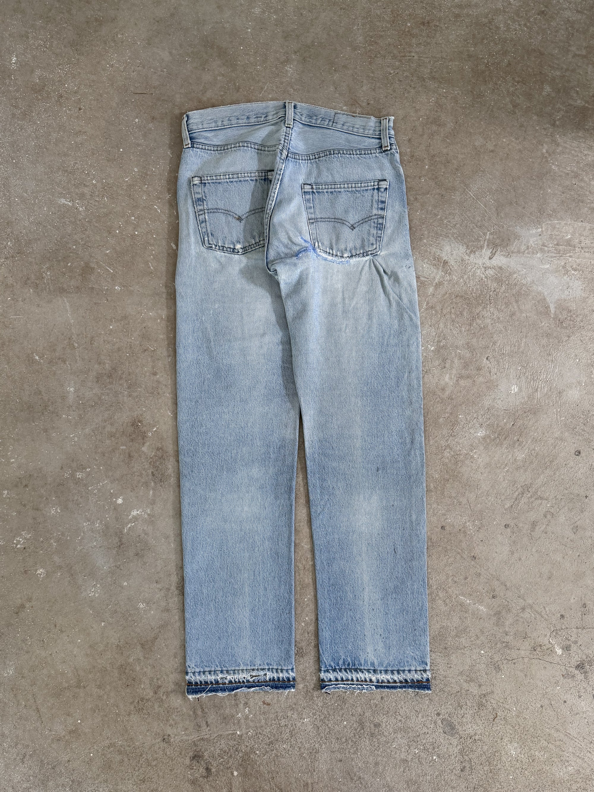 1980s Levis Repaired Faded Blue 501 Released Hem (28X30)