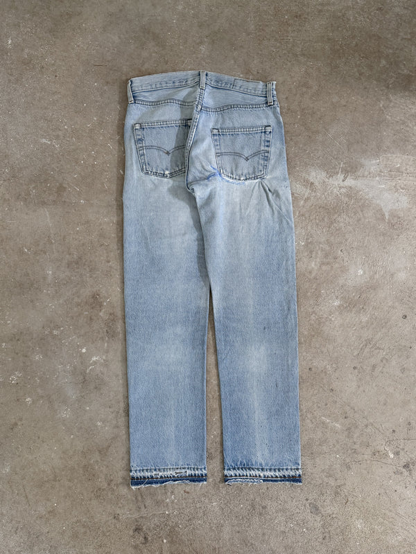 1980s Levis Repaired Faded Blue 501 Released Hem (28X30)