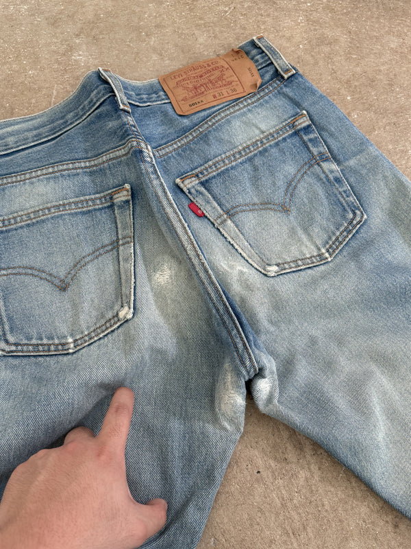 1990s Levis Repaired Faded Blue 501 Released Hem (30X32)