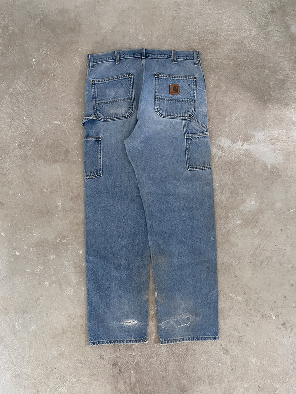 1990s/00s Carhartt B73 Blue Denim Double Knee Work Pants (37X34)