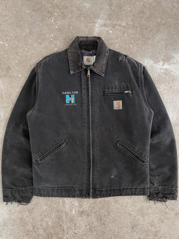 1990s Carhartt "Hamilton" Faded Black J01 Detroit Jacket (M)