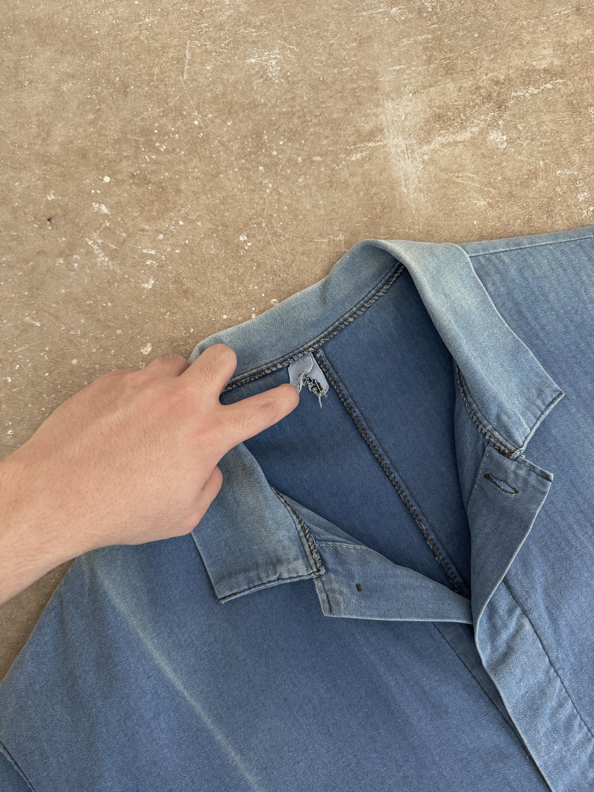 1970s Faded Blue HBT French Chore Jacket (XL)