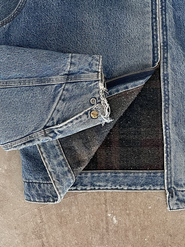 Carhartt Distressed Faded Blue Denim Lined Work Jacket (L)