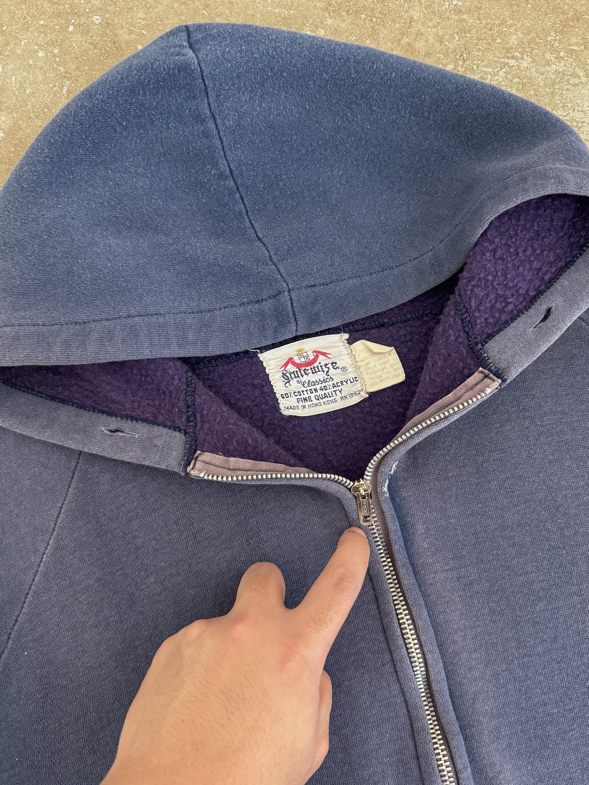 1970s Sun Faded Navy Purple Zip Up Raglan Hoodie (M)