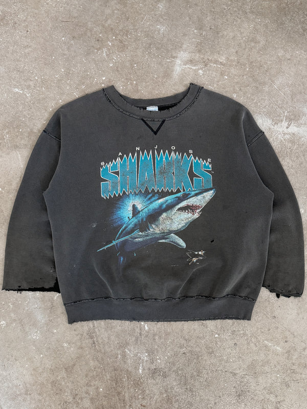 1990s "San Jose Sharks" Thrashed Sweatshirt (L)