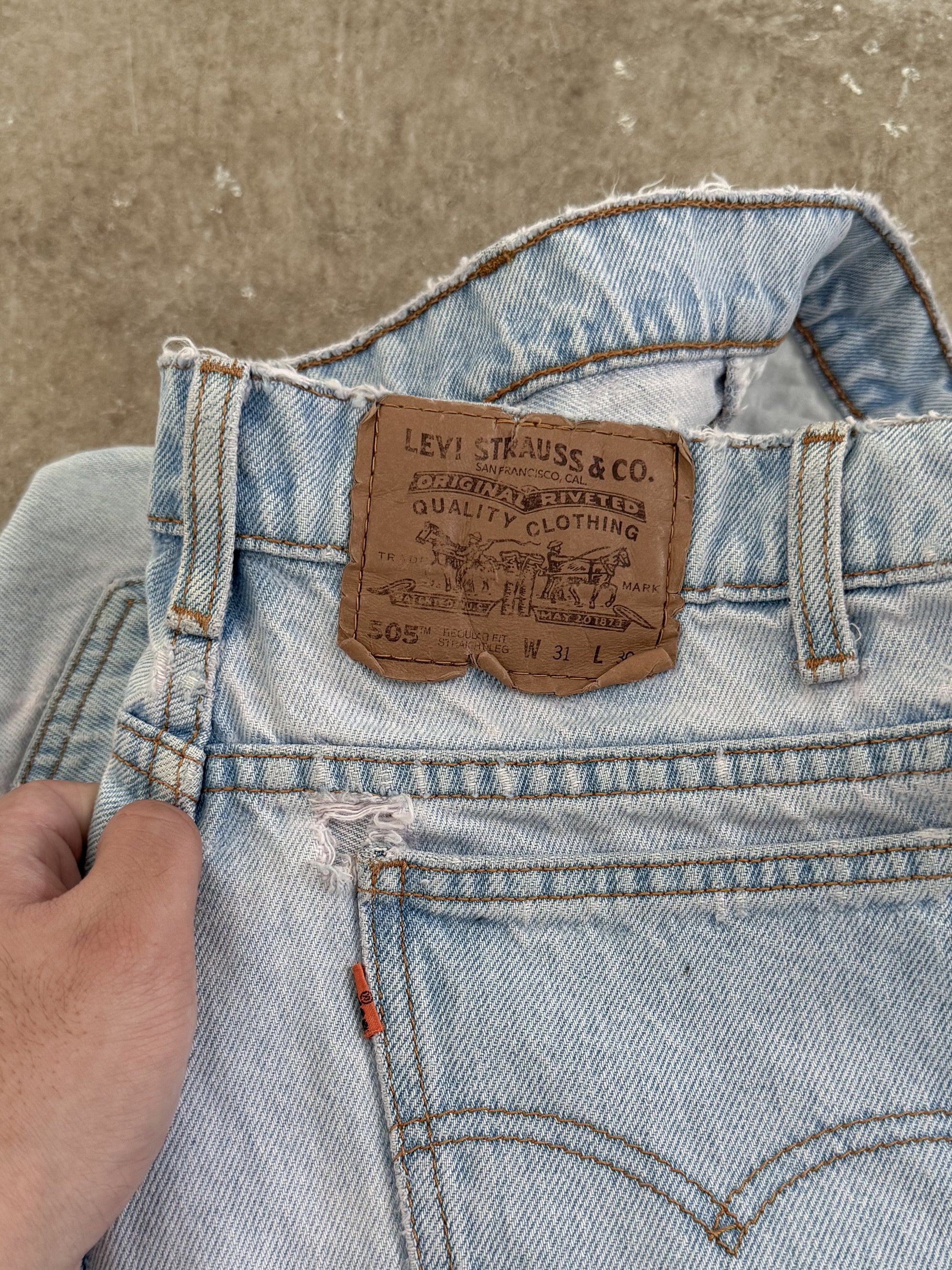 1990s Orange Tab Levis Pink Tint Blue 505 Released Hem (30X30)