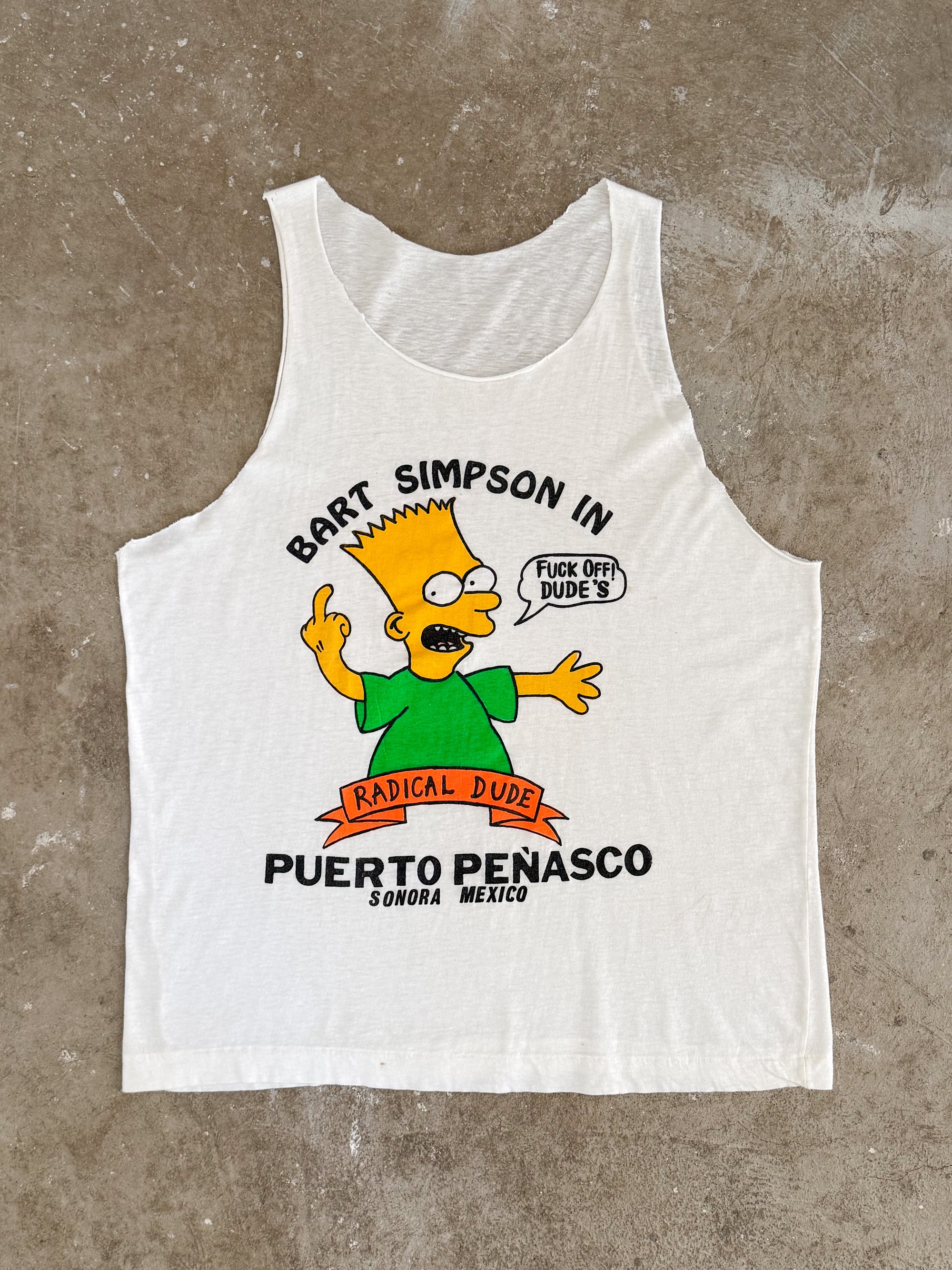 1990s "Bart Simpson Fuck Off Dude" Cut-Off Tank Top Tee (M)