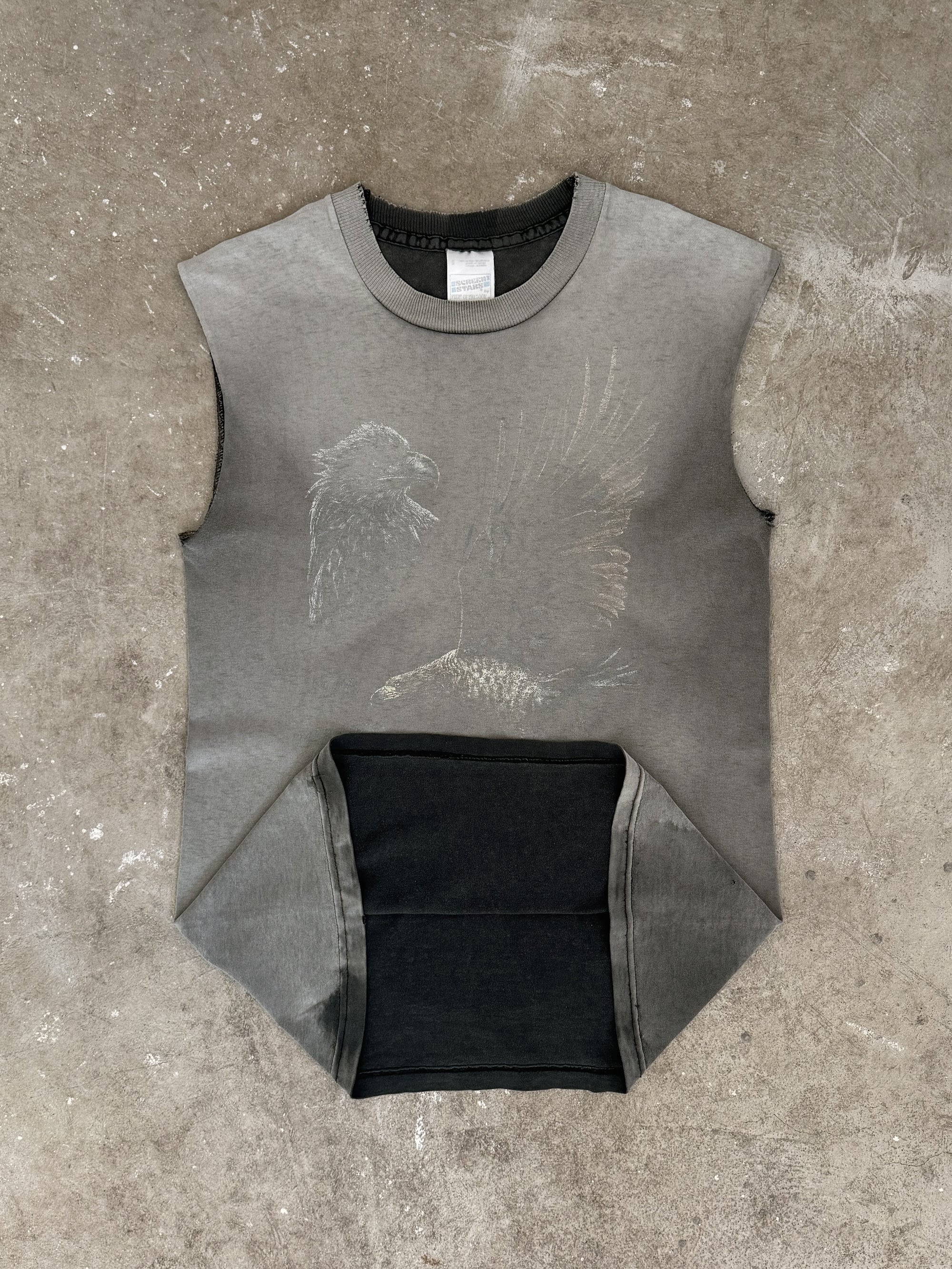 1990s "Eagle" Sun Bleached Cut Off Tee (S)