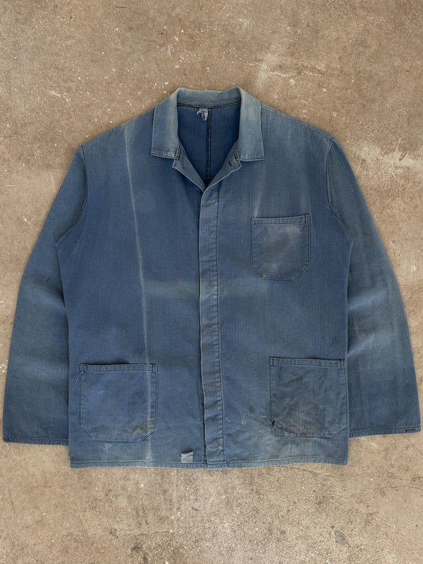 1970s Faded Blue HBT French Chore Jacket (XL)