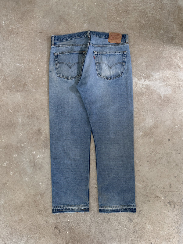 1990s Levis Faded Blue 501 Released Hem (36X30)