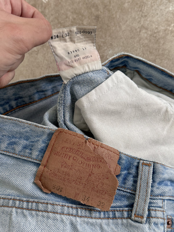 1990s Levis Repaired Faded Blue 501 (32X31)