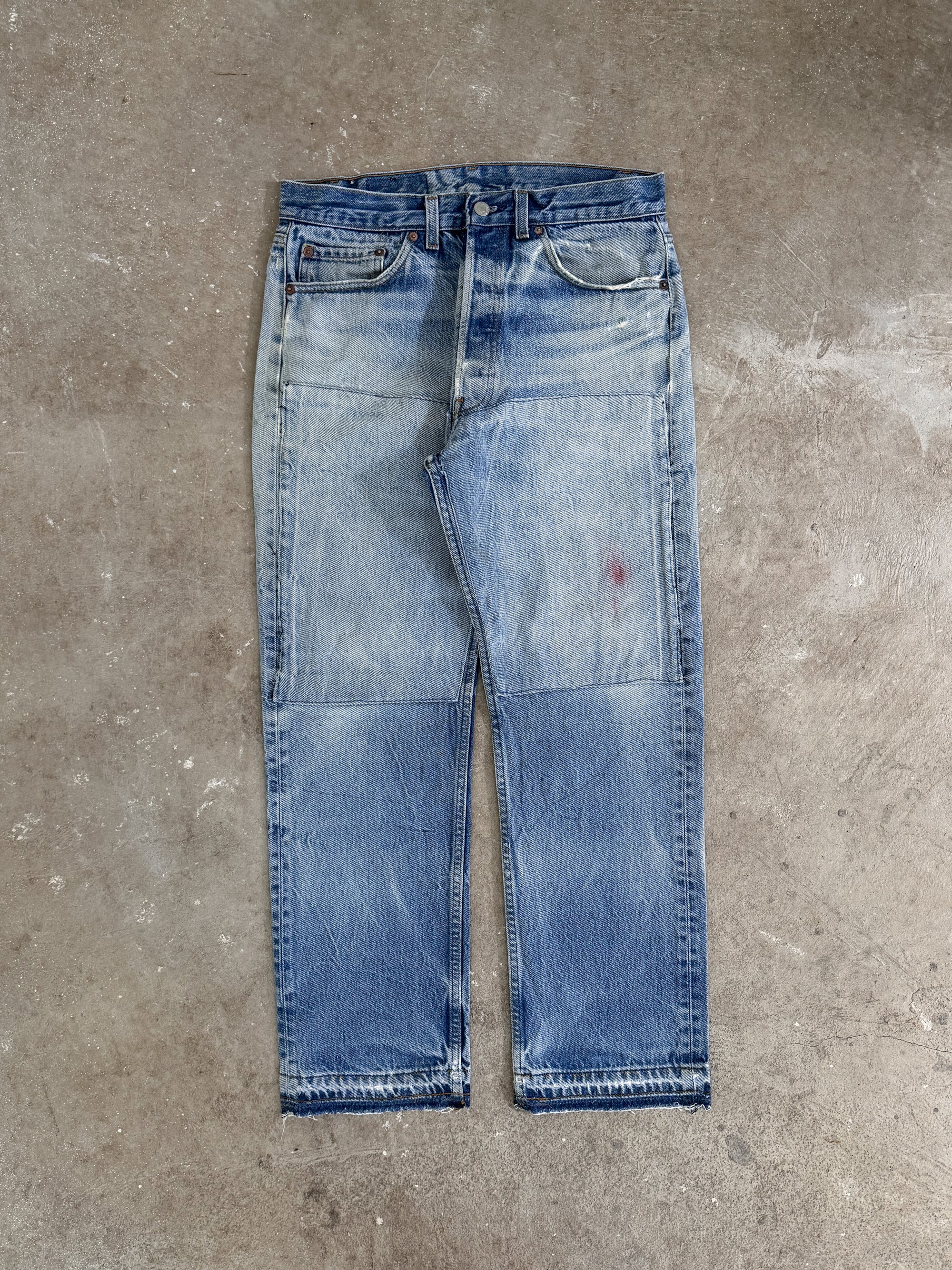 1980s Levis Repaired Faded Blue 501 Released Hem (31X27)