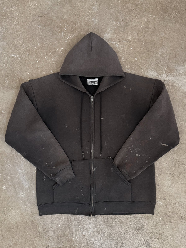 1990s Faded Black Zip Up Hoodie (L)