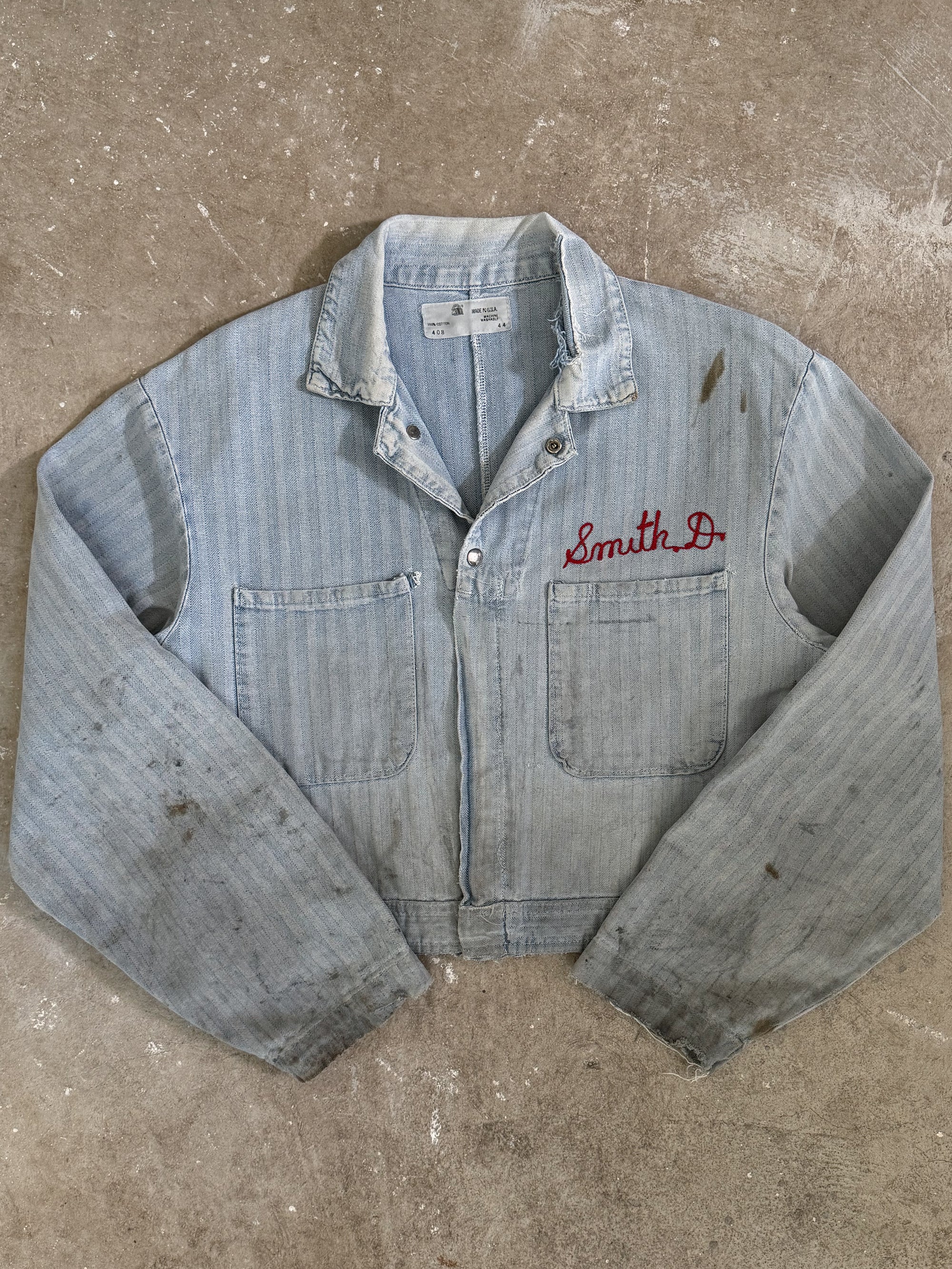 1970s "Smith" Chainstitched HBT Cropped Coverall Jacket (M)