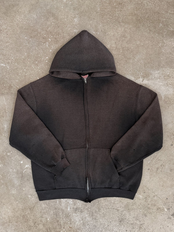 1990s Sun Faded Black Zip Up Hoodie (XL)