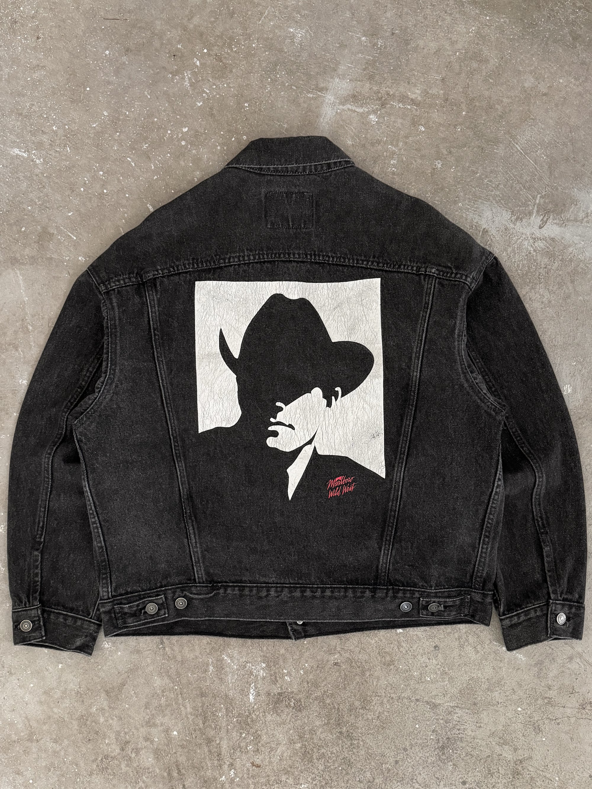 1990s Marlboro Cowboy Black Denim Jacket (L)