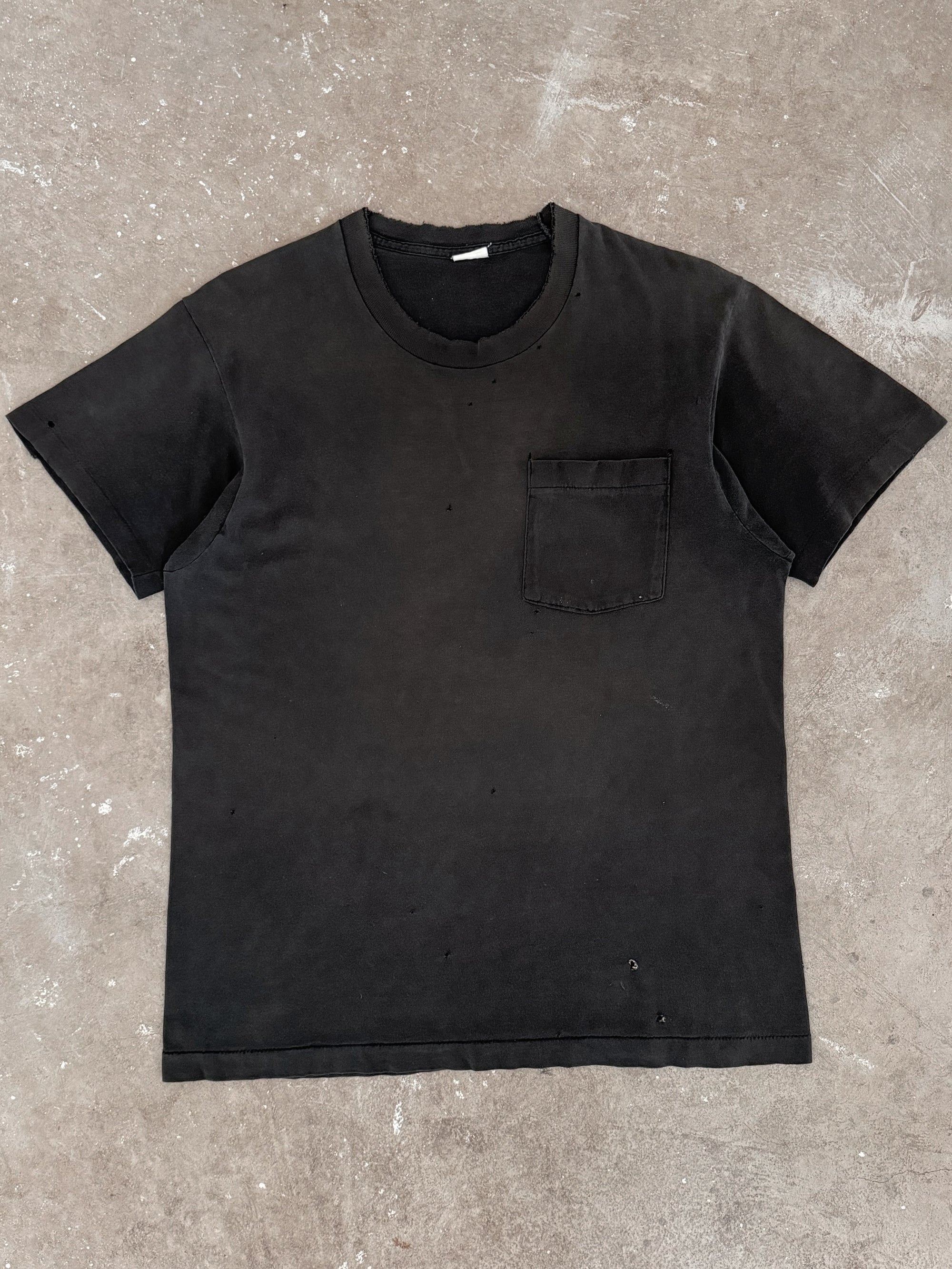 1980s/90s Distressed Faded Black Pocket Tee (M)