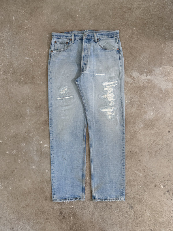 1990s Levis Repaired Faded Blue 501 (32X31)