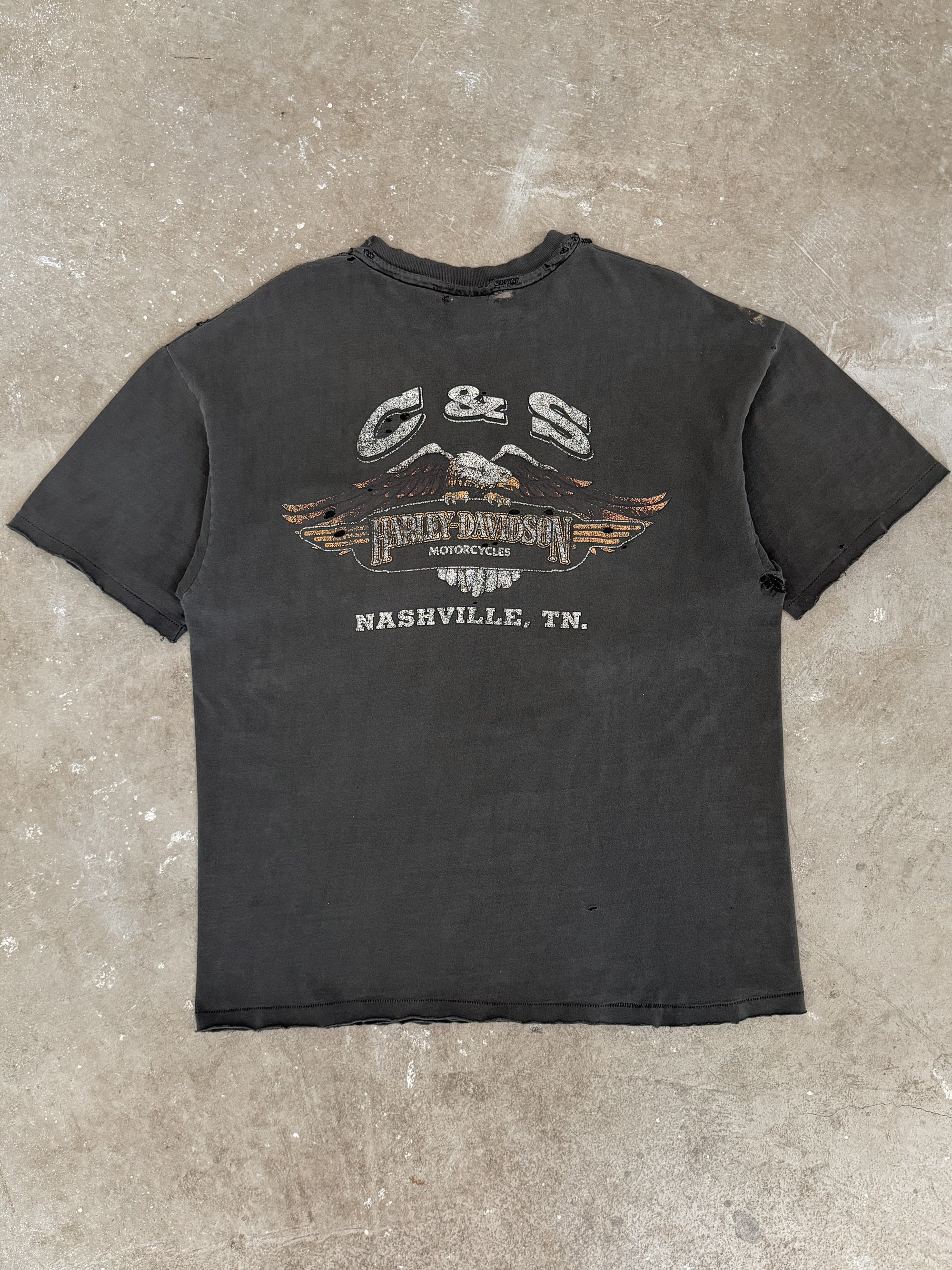 1990s "Harley Davidson Nashville" Distressed Faded Tee (XL)