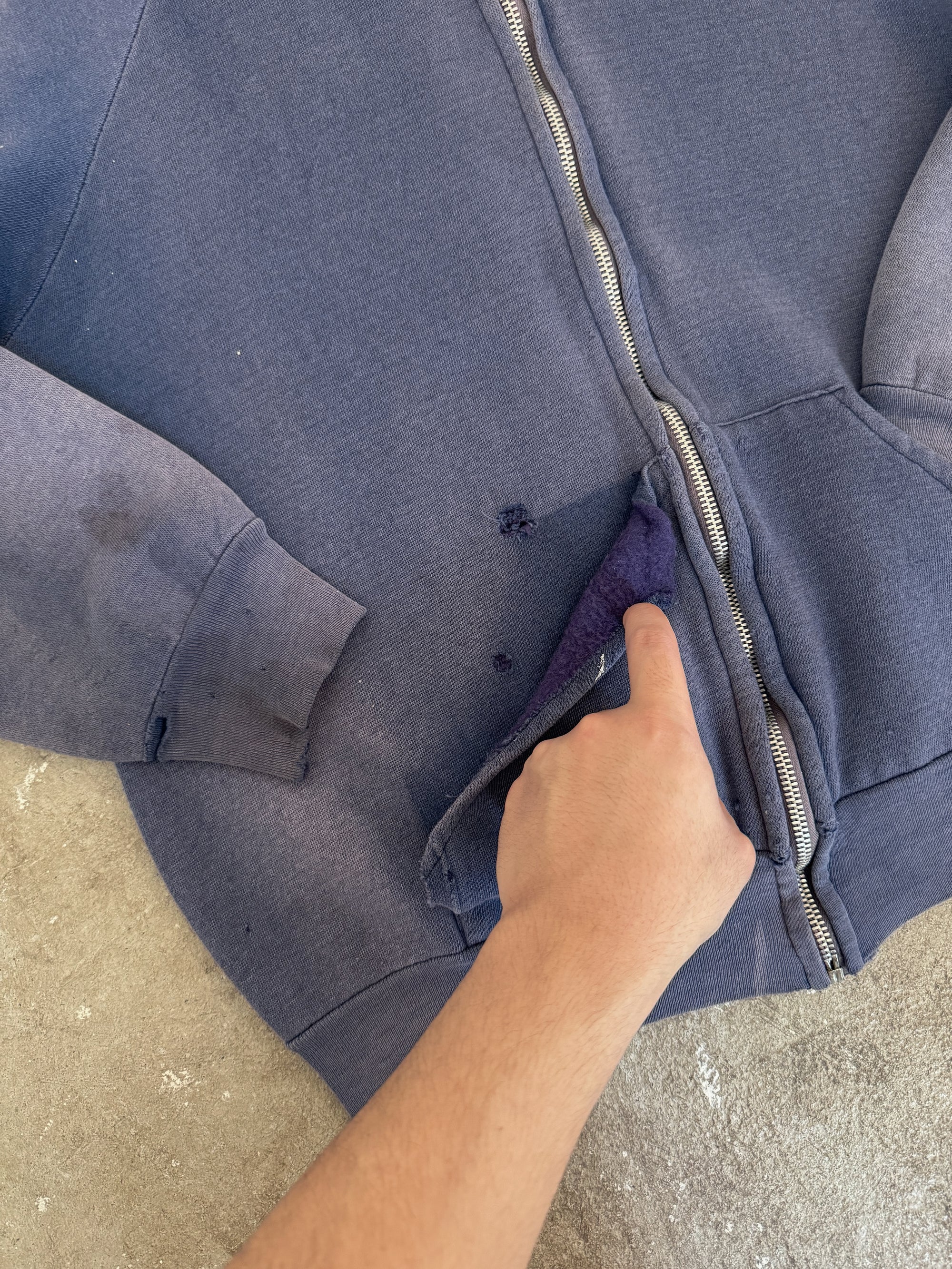 1970s Sun Faded Navy Purple Zip Up Raglan Hoodie (M)