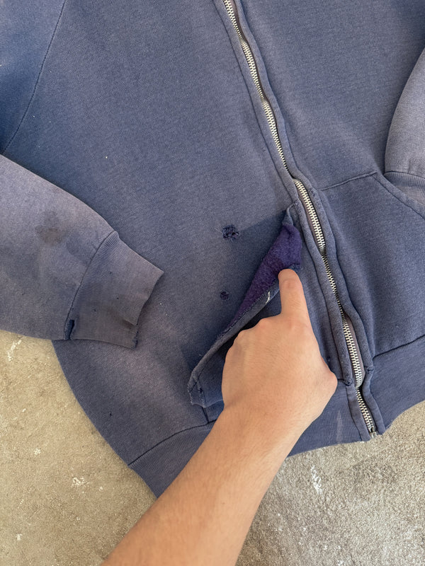 1970s Sun Faded Navy Purple Zip Up Raglan Hoodie (M)