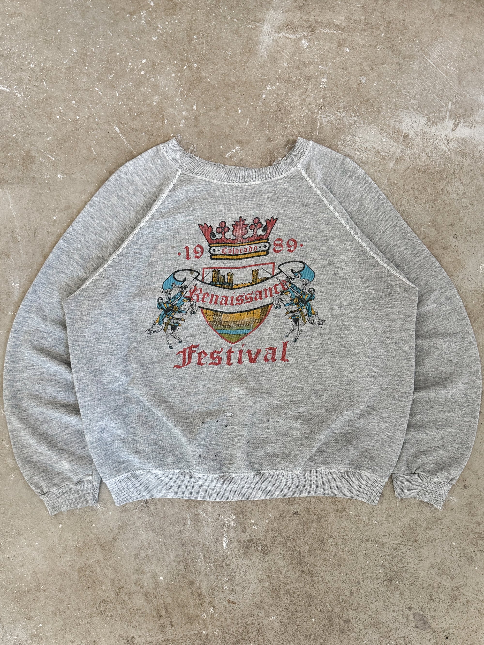 1980s "Renaissance Festival" Distressed Raglan Sweatshirt (M)