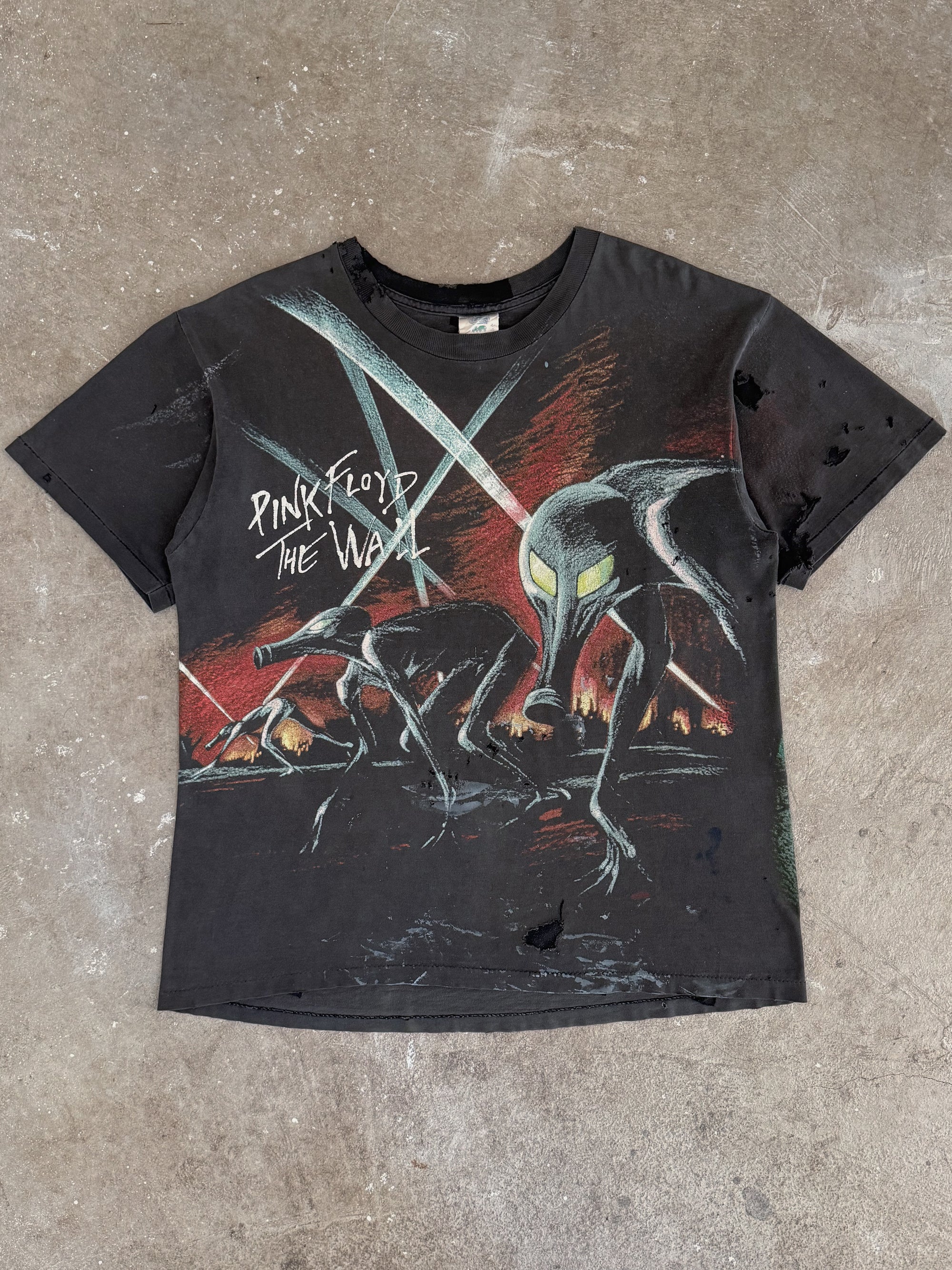 Mid 90s Pink Floyd "The Wall" Faded Repaired AOP Tee (L)