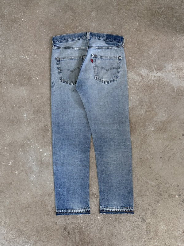 1980s Levis Repaired Faded Blue 501 Released Hem (30X28)