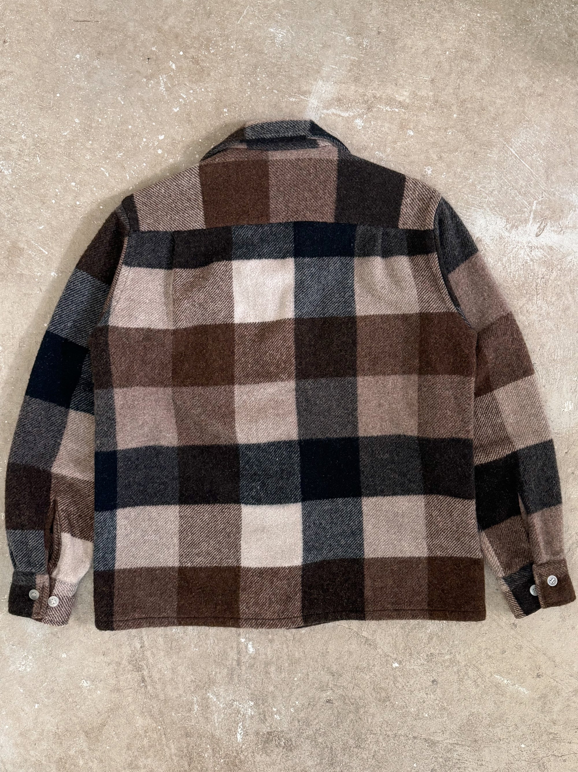 1960s Envoy Brown Wool Buffalo Plaid Flannel (S/M)