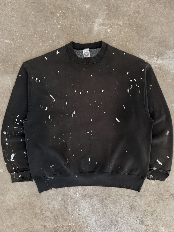 1990s Distressed Painted Black Sweatshirt (XL)