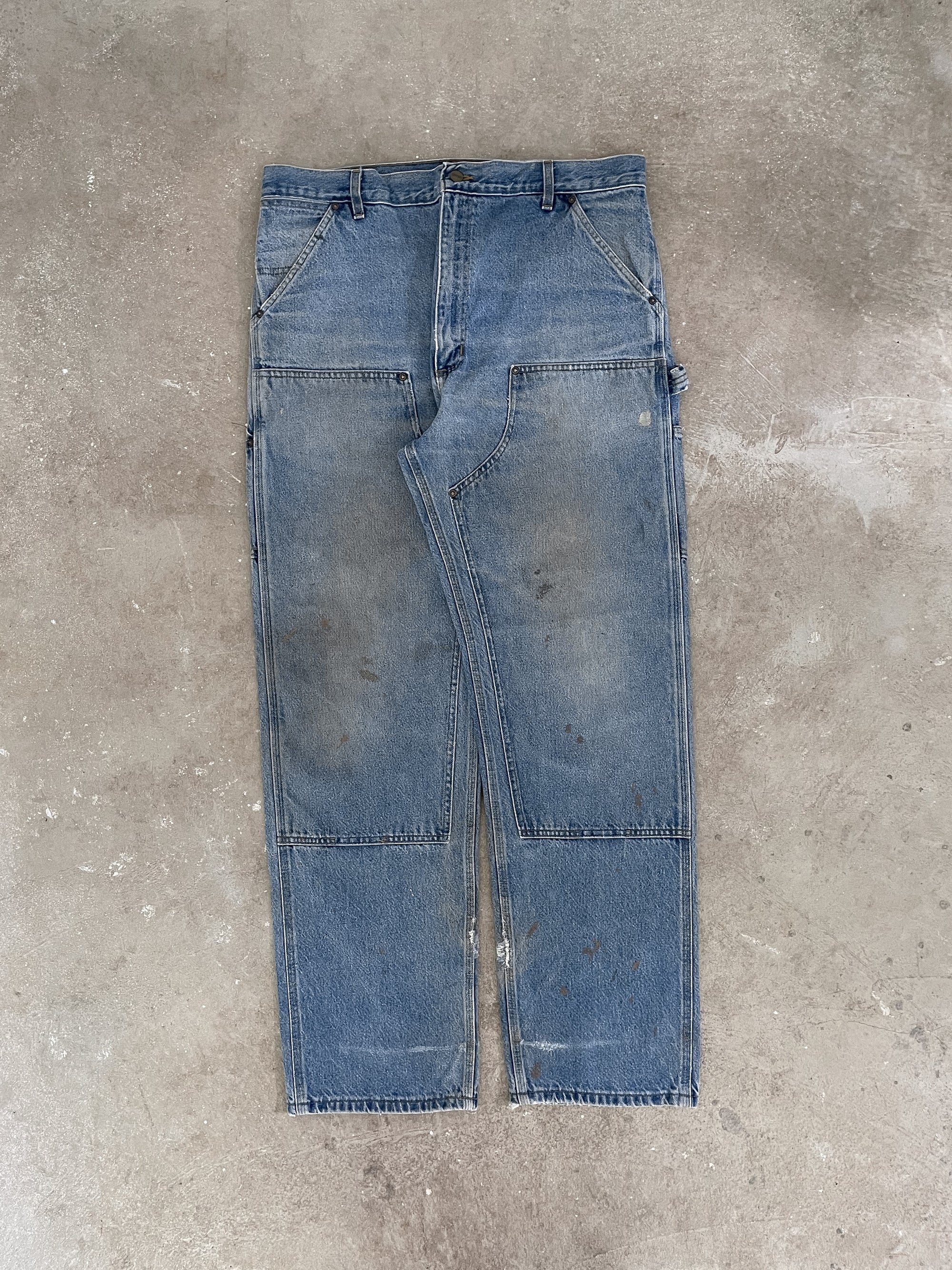 1990s/00s Carhartt B73 Blue Denim Double Knee Work Pants (37X34)