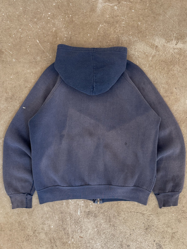 1970s Sun Faded Navy Purple Zip Up Raglan Hoodie (M)