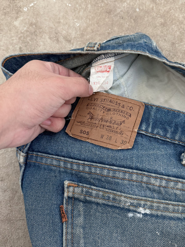 1990s Orange Tab Levis Painted Dirty Blue 505 (38X29)