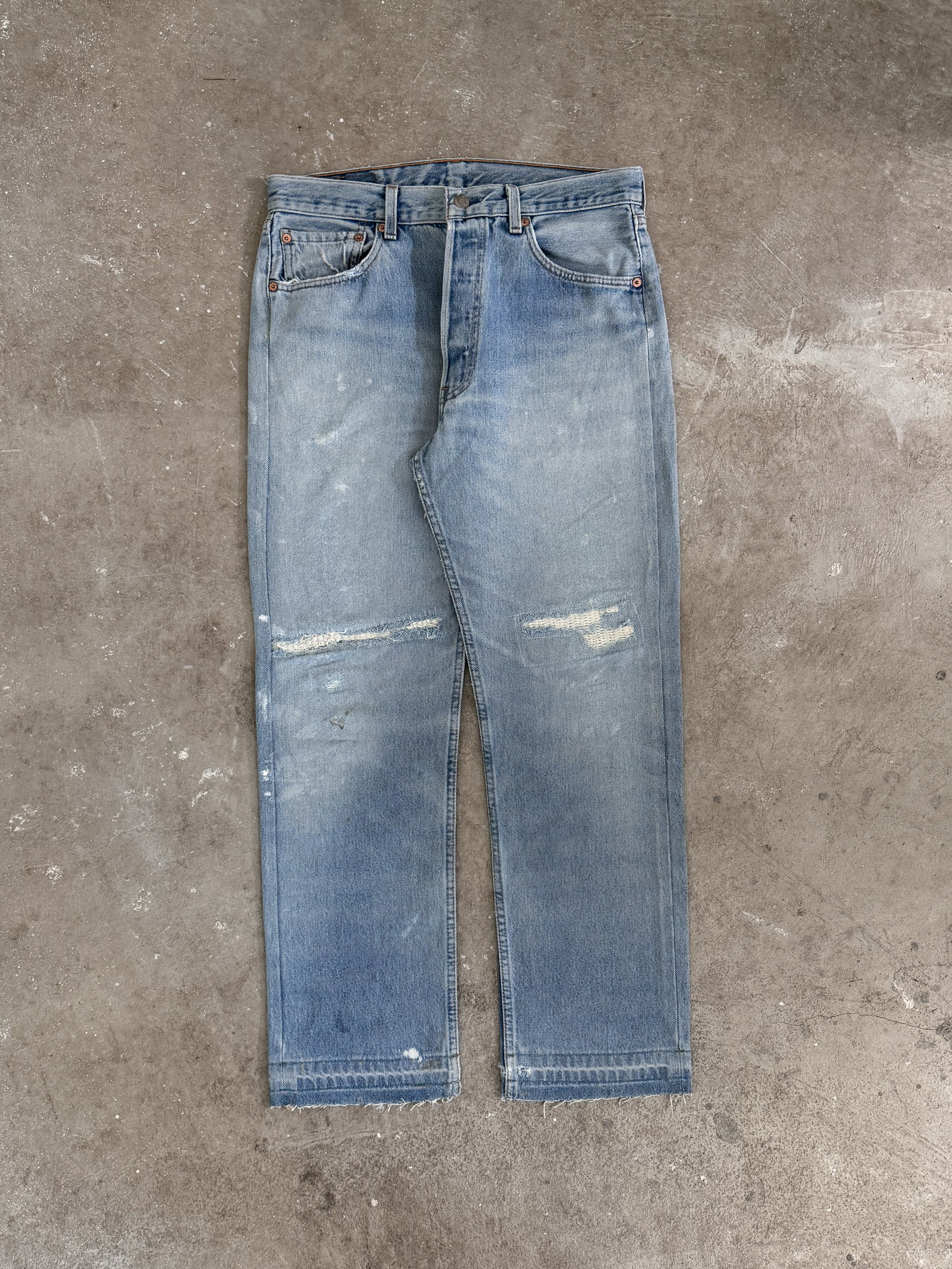 1990s Levis Repaired Faded Blue 501 Released Hem (30X27 )