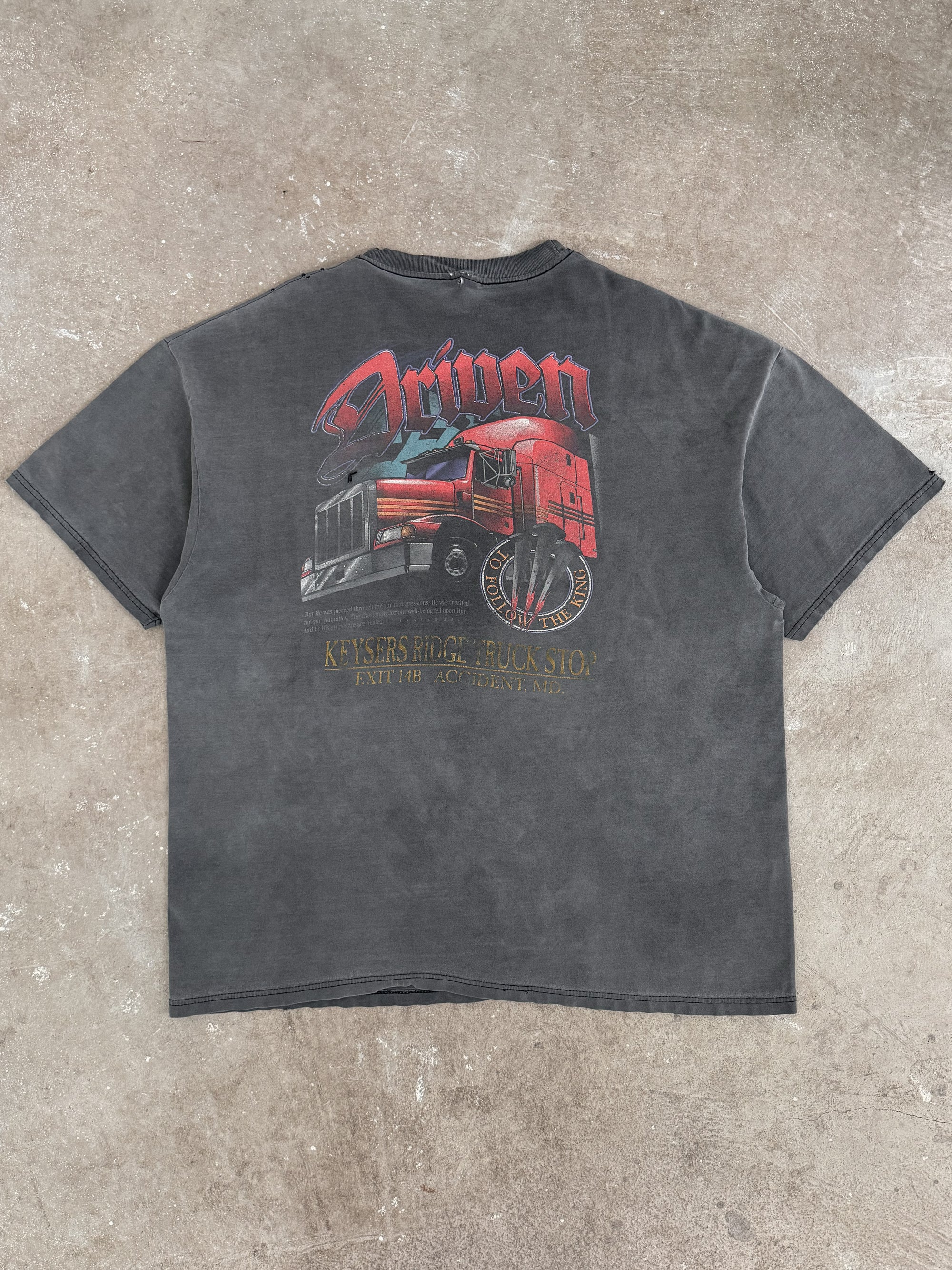 1990s "Driven To Follow The King" Distressed Faded Tee (XXL)