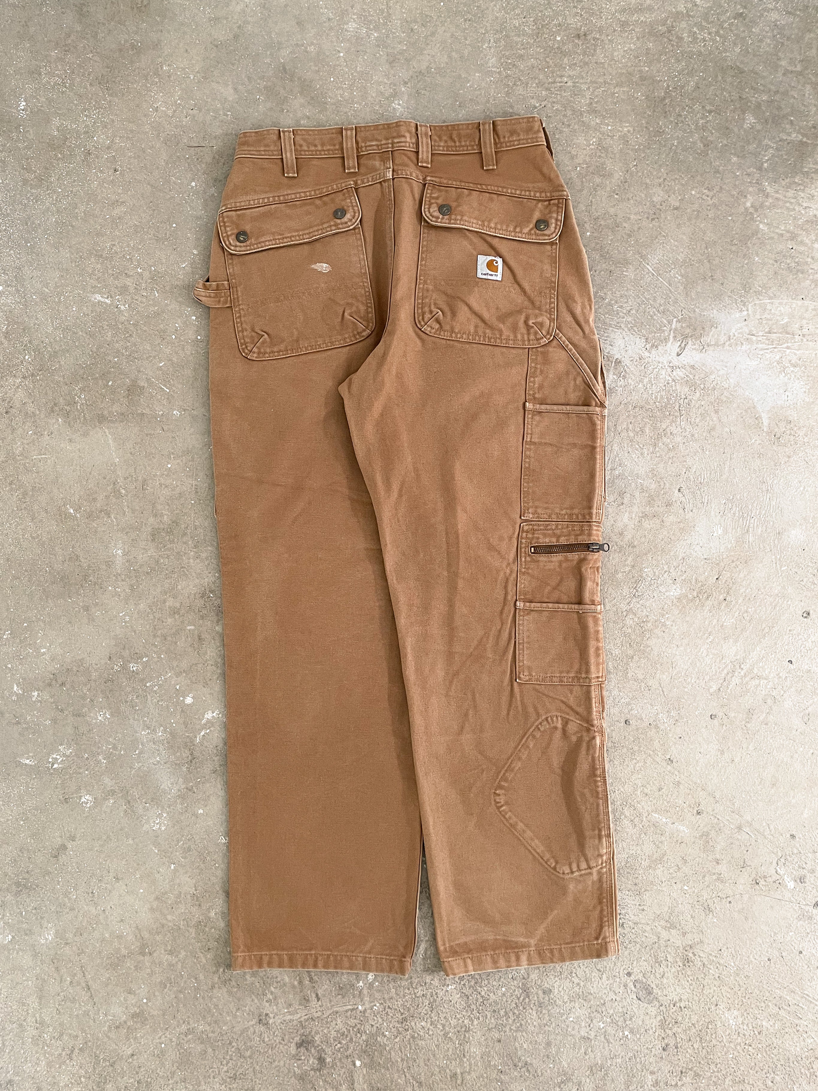 Carhartt EB219 Tan Brown Cargo Double Front Knee Work Pants 32X32 DAMAGED GLITTER