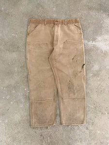 Vintage 1990s Distressed Beige Double Knee Work Pants Size 34 X 32